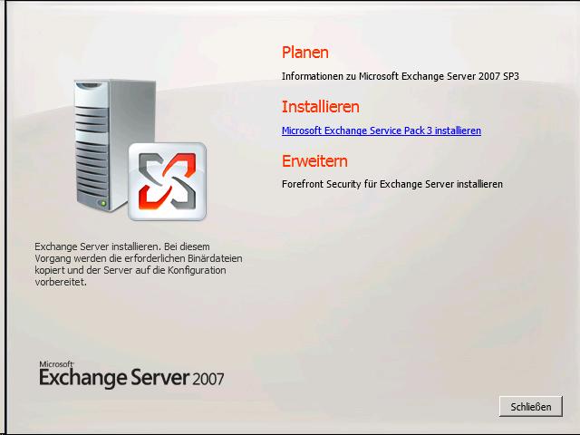 Start der Installation von SP3 für Exchange 2007