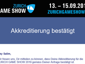 Zürich Game Show 2019 - Akkrediterung bestätigt